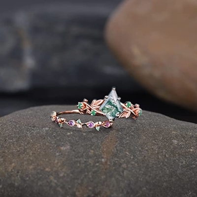 Folha inspirada natural contínua Moss Agate Jewelry Cluster Emerald de Rose Gold 1.25ct aquático