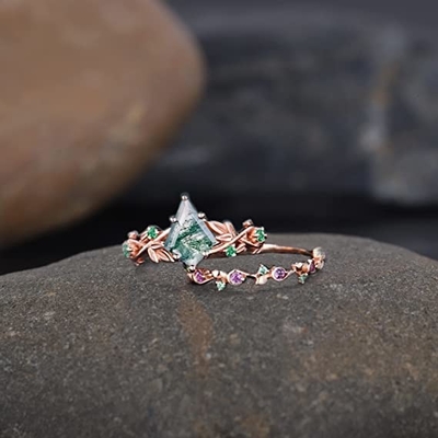 Folha inspirada natural contínua Moss Agate Jewelry Cluster Emerald de Rose Gold 1.25ct aquático