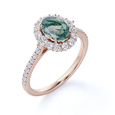 Casamento verde Ring Natural Moss Agate do conjunto do monte de neve de pedra preciosa do vintage