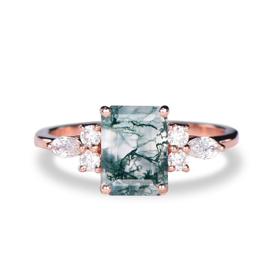 Pedra Ring Hypoallergenic da ágata de Emerald Cut Antique Aquatic Green