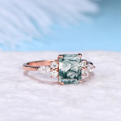 Pedra Ring Hypoallergenic da ágata de Emerald Cut Antique Aquatic Green