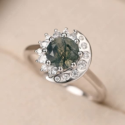 LUO S925 Sterling Silver Sun And Moon Ring Round Shaped 7MM para mulheres