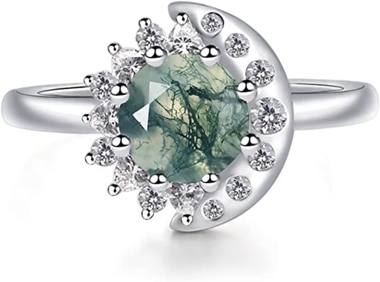 LUO S925 Sterling Silver Sun And Moon Ring Round Shaped 7MM para mulheres
