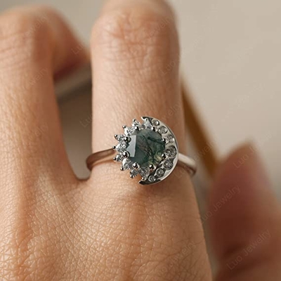 LUO S925 Sterling Silver Sun And Moon Ring Round Shaped 7MM para mulheres