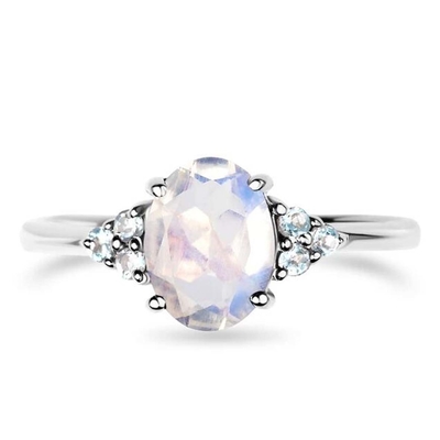 Anel Art Unique Prata Esterlina 925 Natural Azul Natural Pedra da Lua Anel Pedra da Lua Design de Jóias com Pedra da Lua