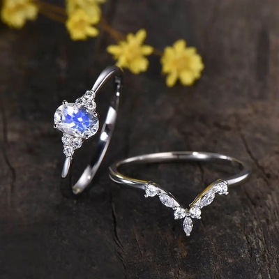 925 Sterling Silver Rainbow Moonstone Jewelry oval cortaram o anel de noivado de Moonstone do vintage para mulheres