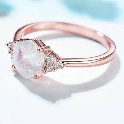 925 Sterling Silver Rainbow Moonstone Jewelry oval cortaram o anel de noivado de Moonstone do vintage para mulheres