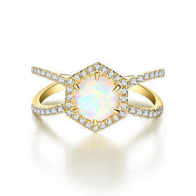 Halo Moonstone do corte da pera da joia de Rose Gold Plated 925 Sterling Silver Rainbow Faceted Moonstone &amp; anel de noivado da CZ