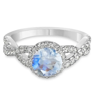 A joia CZ de Sterling Silver Round Cut Moonstone torceu o acoplamento Ring Birthday Moonstone Gemstone Jewelry