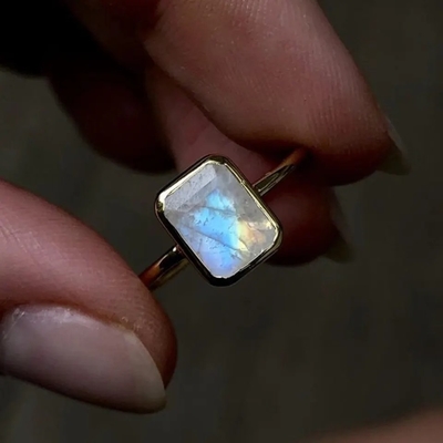 925 joia chapeada da fábrica do projeto de Sterling Silver 18K ouro contínuo original Ring Large Moonstone Ring Fine