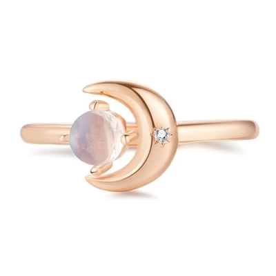 A lua original dá forma aos anéis de venda quentes de prata de prata de Rose Gold Plated Natural Moonstone Ring Star Round CZ