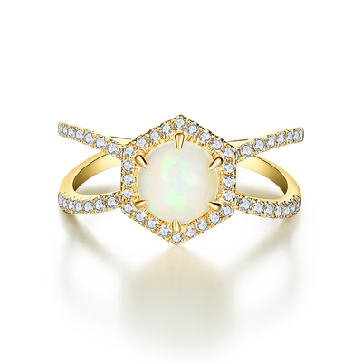 A lua original dá forma aos anéis de venda quentes de prata de prata de Rose Gold Plated Natural Moonstone Ring Star Round CZ