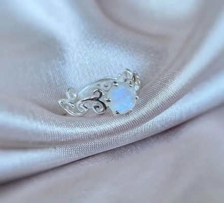 Anéis novos de Sterling Silver Blue Moonstone Engagement do estilo 925 em volta do casamento Ring Set de Moonstone