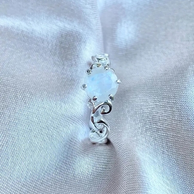 925 Sterling Silver Vine Manufacturer Round cortaram o acoplamento Ring Wholesale Women Jewelry Rings de Moonstone do arco-íris