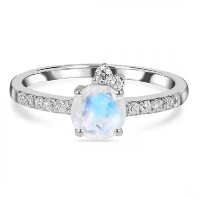 Mulheres naturais 925 Sterling Silver Jewelry Ring de Moonstone do arco-íris da forma quente do encanto