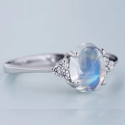 Anel natural azul de 925 Sterling Silver Rainbow Jewelry Moonstone Moonstone