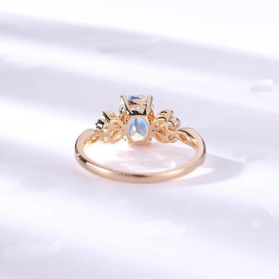 Ouro de 925 Sterling Silver Rose halo Ring Rainbow Moonstone Ring da flor de 1 quilate