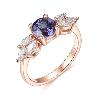 Ouro de 925 Sterling Silver Rose halo Ring Rainbow Moonstone Ring da flor de 1 quilate