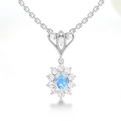 O ouro de S925 Sterling Silver 14K chapeou da colar azul de Moonstone Spheree da joia da forma redonda a joia de alta qualidade