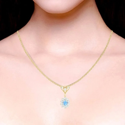 O ouro de S925 Sterling Silver 14K chapeou da colar azul de Moonstone Spheree da joia da forma redonda a joia de alta qualidade