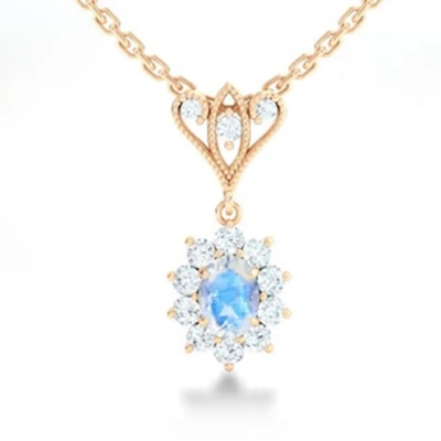 O ouro de S925 Sterling Silver 14K chapeou da colar azul de Moonstone Spheree da joia da forma redonda a joia de alta qualidade