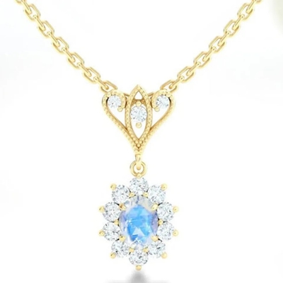 O ouro de S925 Sterling Silver 14K chapeou da colar azul de Moonstone Spheree da joia da forma redonda a joia de alta qualidade