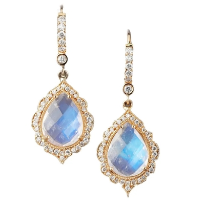 As mulheres chapeadas ouro de Sterling Silver Jewelry 14K da venda por atacado 925 oscilam brincos naturais da gota de Moonstone dos brincos