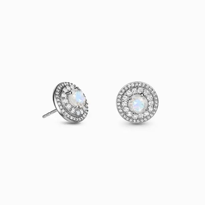 925 Sterling Silver Natural Moonstone Jewelry lapidaram brincos azuis do parafuso prisioneiro do halo do dobro de Moonstone