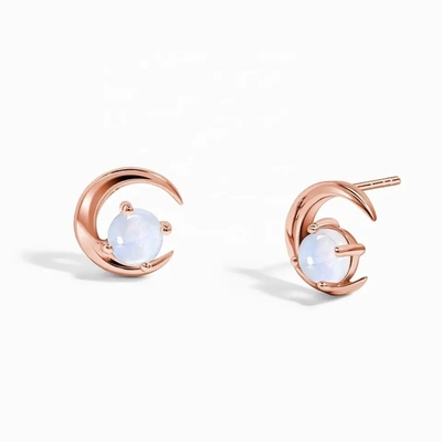 925 Sterling Silver Natural Moonstone Jewelry lapidaram brincos azuis do parafuso prisioneiro do halo do dobro de Moonstone