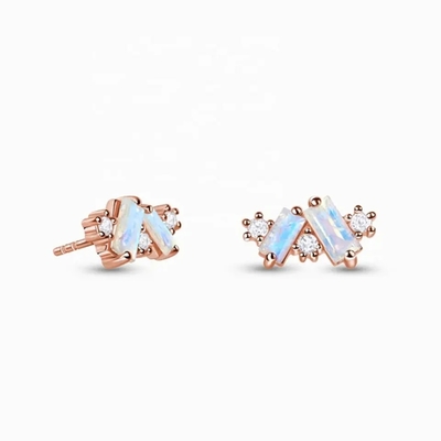 Brinco fino da fábrica do projeto da joia de Moonstone da venda por atacado da joia do vintage S925 Rose Gold Plated White Zircon
