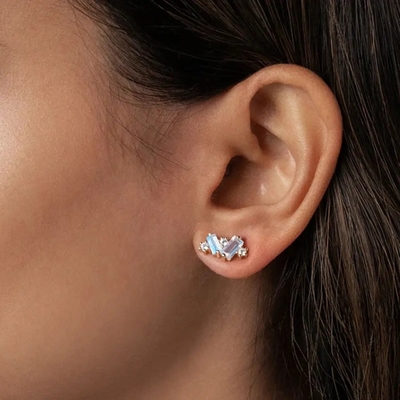 Brinco fino da fábrica do projeto da joia de Moonstone da venda por atacado da joia do vintage S925 Rose Gold Plated White Zircon