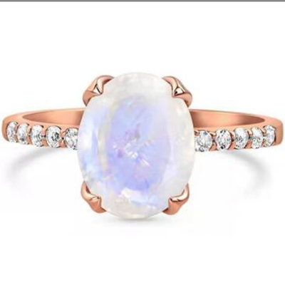 Anel lapidado de Moonstone do arco-íris da pedra de 925 Sterling Silver CZ joia natural por atacado