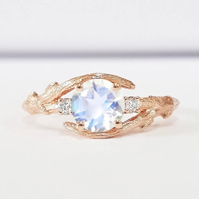 Anel de noivado de Moonstone da joia de Rose Gold Hexagon Shaped Wedding