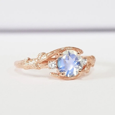 Anel azul lapidado natural de Moonstone de 925 anéis delicados da joia de Sterling Silver CZ