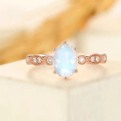 Anel azul lapidado natural de Moonstone de 925 anéis delicados da joia de Sterling Silver CZ