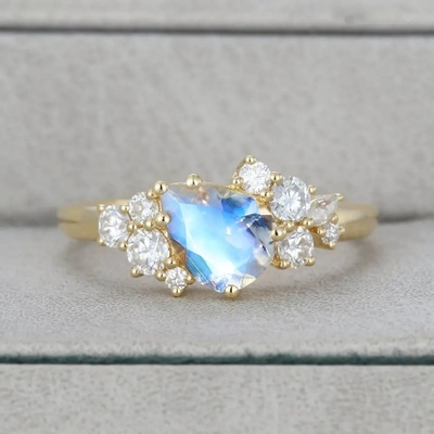 Ouro Ring Natural Gemstone Jewelry de prata do anel de noivado 18k de Moonstone da pera