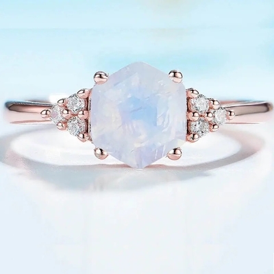 Ouro Ring Natural Gemstone Jewelry de prata do anel de noivado 18k de Moonstone da pera