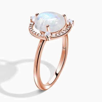 O ouro de Sterling Silver 18K do sólido 925 chapeou a joia da fábrica da tira do estilo de Ring Vintage Moonstone Ring Best