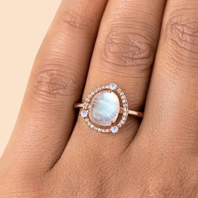 O ouro de Sterling Silver 18K do sólido 925 chapeou a joia da fábrica da tira do estilo de Ring Vintage Moonstone Ring Best