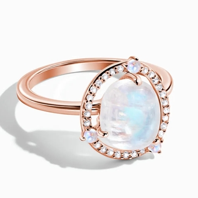 Ouro Ring Natural Gemstone Jewelry de prata do anel de noivado 18k de Moonstone da pera