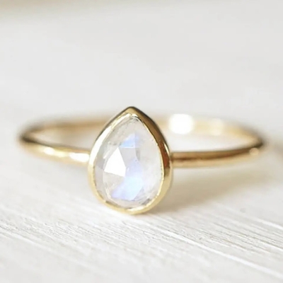 Ouro Ring Natural Gemstone Jewelry de prata do anel de noivado 18k de Moonstone da pera