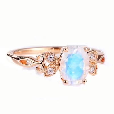 Anel azul genuíno 925 Sterling Silver Plated Rose Gold de Moonstone da joia da forma
