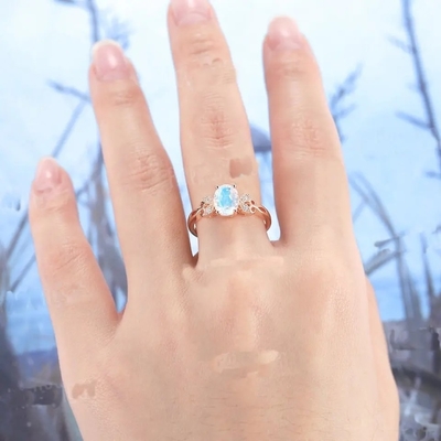 Anel azul genuíno 925 Sterling Silver Plated Rose Gold de Moonstone da joia da forma