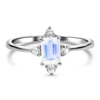 Acoplamento Diamond Rings 925 Sterling Silver de Moonstone do arco-íris