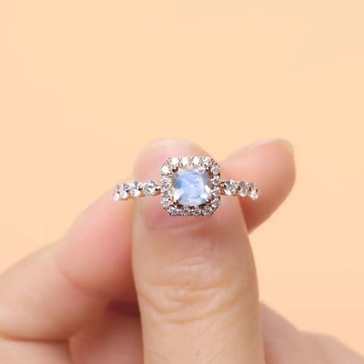 925 sólido bonito Sterling Silver Ring, pedra preciosa oval Ring For Girls de Moonstone do corte