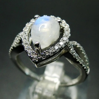 Acoplamento Diamond Rings 925 Sterling Silver de Moonstone do arco-íris