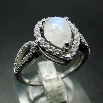 Acoplamento Diamond Rings 925 Sterling Silver de Moonstone do arco-íris