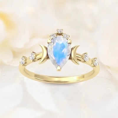 Corte genuíno da pera dos anéis de prata naturais da joia do aniversário de pedras preciosas 925 de Moonstone