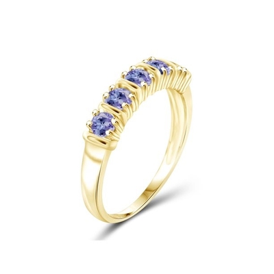 Ouro do quilate T.G.W. Tanzanite 14kt de 1/2 sobre Sterling Silver 5-Stone Diamond Engagement Ring
