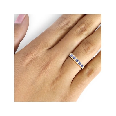 Ouro do quilate T.G.W. Tanzanite 14kt de 1/2 sobre Sterling Silver 5-Stone Diamond Engagement Ring
